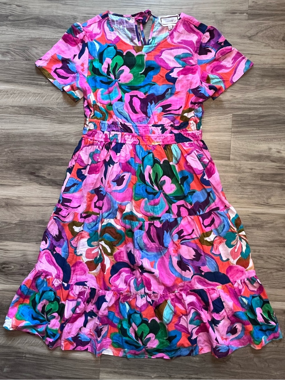 NWOT Johnny Was “Ambre” Smocked Tiered Floral Pink Multicolor Midi Dress Size S - Picture 4 of 12
